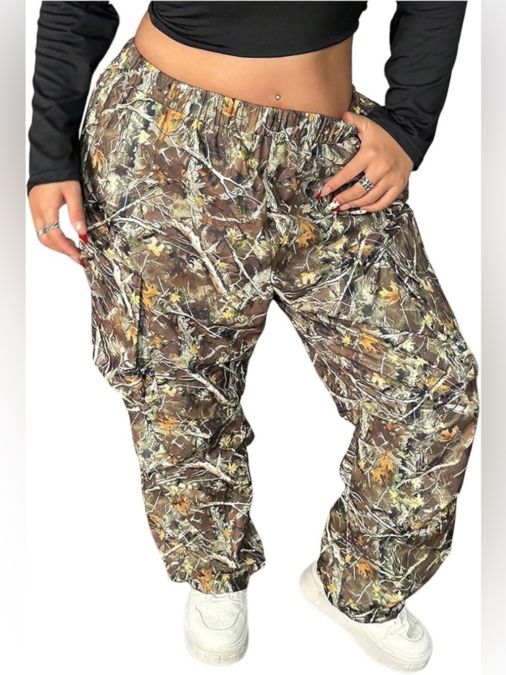 Almost Famous Cargo Jogger Pants Women's Fusion 3D Camouflage Brown Size 2XL